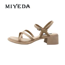 MIYEDA Sexy Sandals Women Summer Heels Back Strap Casual Narrow Band Handmade Square Heel Elegant Office Lady Shoes 210715