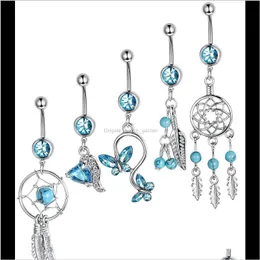 Bell Drop Delivery 2021 Partihandel 5st 316l Surgiskt rostfritt stål Babell Crystal Belly Button Navel Rings Sexig Fashion Party Body Pierci