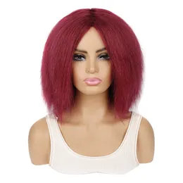 Mixed Real Hairs Wig Headgear Wine Red Fluffy Explosive Headgear Short Afro Hair Wigs