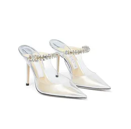 High Heels Bing Designer Slides Sandal Luxury Designer Pumps Pumps Crystal Crystal Strap مدببة