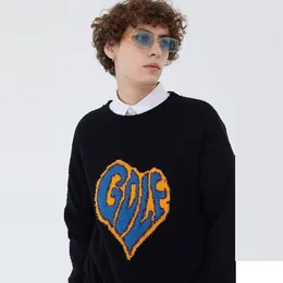 ICPANS Mens tröja Oversize Pullover Höst Kärlek Korea Style Män Kläder Stickad Knitwear Acrylic 100% 210809