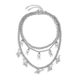 Vintage Harajuku Goth Punk Metal Dinosaur teeth Shape Pendant Chain Choker Necklace For Women girl Cool Hip Hop Trendy Jewelry Gift