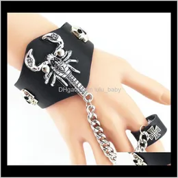 Bangle Bracelets Drop Delivery 2021 Arrival Punk Scorpion Skull Leather Wide Bracelet With Ring For Men Jewelry Very Cool Fashion Sq4J7