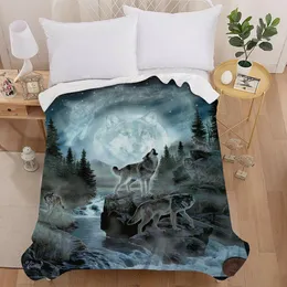 TOP QUAILTY 3D Blanket Wolf Animal Blue Black Design Horse