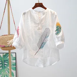 Camisa de moda de vanovich verão feminino selvagem casual coreano bordado protetor solar roupas femininas 210615