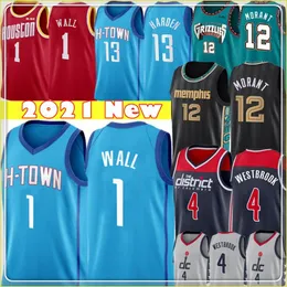 Top 1 John Jersey Wall Ja 12 Morant Erkek Russell 4 Westbrook Basketbol Formaları S-XXL Mavi Kırmızı Siyah Beyaz