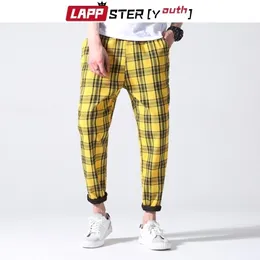 Lappster-Gençlik Erkekler Ekose Pantolon Streetwear Harajuku Kore Modası Sonbahar Joggers Pantolon Sweatpants Adam 5 Renkler Harem Pantolon 210406