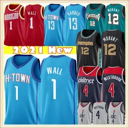 1 John Jersey Duvar JA 12 Ahlaklı Formalar Erkek Russell 4 Westbrook Basketbol Formaları S-XXL Mavi Kırmızı Siyah Beyaz