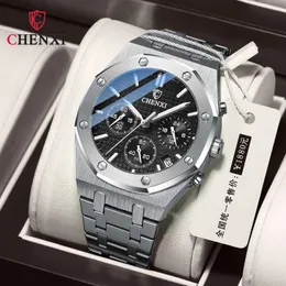 Tiktok Chenxi vibrato multi funzione orologio sportivo in acciaio per uomo in acciaio al quarzo impermeabile non meccanico