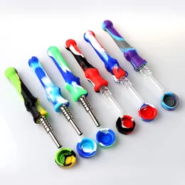 Silicone Nectar Collector With Titanium Tip/Quartz Tip Food Grade Silicone Dab Straw Nectar Collector Portable Smoking Accessories For