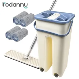 Rodanny Magic Mop per la pulizia del pad in microfibra a mano libera con secchio da pavimento Flat Drop Home Kitchen Tool 211215