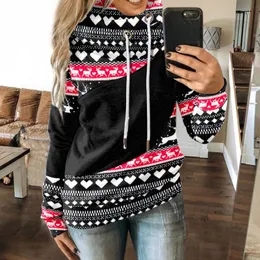 Women's Sweaters Sweatshirts Vintage Hoodies Women Casual Merry Christmas Print Contrast Splice Long Sleeve Hoodie Sweatshirt Strap Tops Blu