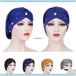 Beanie / SKL hattar kepsar hattar, halsdukar handskar aessories kvinnor muslimska pärlor cancer hatt bonnet turban headscarf wrap cap hår förlust elastisk sklie