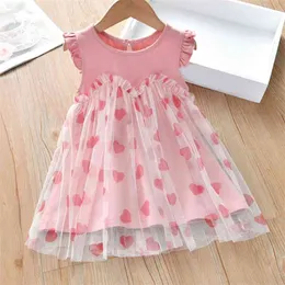 Kleider für Mädchen Sommer herzförmige Muster Valentinstag Prinzessin flauschige Mesh Kinder Kleidung Mädchen Kleidung 210528