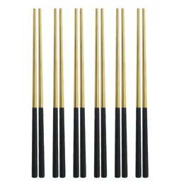 Jankng 304 Stainless Steel Chopsticks 6 Para / zestaw Błyszczący Silver Gold Rose Black Rainbow White Red Blue Japanese 23.5cm Sushi Chopstick