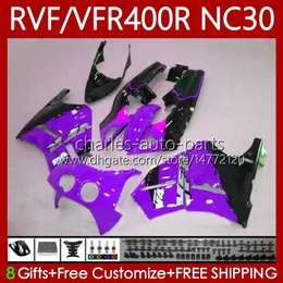 Fairings Kit för Honda VFR400 R RVF400R NC30 V4 1989 1990 1991 1992 1993 79NO.107 RVF VFR 400 RVF400 R 400RR VFR 400R Lila Svart VFR400RR 89-93 VFR400R 89 90 91 92 93 Kropp