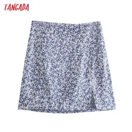 Tangada Donna Blu Stampa floreale Gonne Faldas Mujer Zipper Mini gonna femminile stile francese JE81 210609