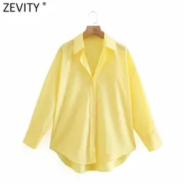 Zevity Women Simply Candy Color Casual Slim Poplin Tröjor Kontor Långärmad Blus Roupas Chic Chemise Toppar LS9405 210603