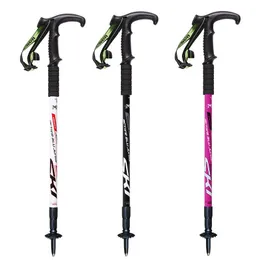 Trekking Poles T-handle Walking Stick Adjustable 65-135cm Aluminum Alloy 3-section Crutches Outdoor Hiking