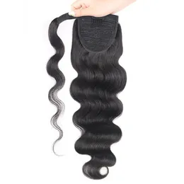 Owiń wokół Ponytail Rozszerzenie Ludzkie Włosy Body Wave One Piece Clip W Kawałki Włosów Dla Kobiet 16 cali Naturalny Kolor