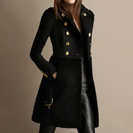 Damska wełniana mieszanki kobiety jesień zima długi kurtka płaszcz czarny podwójny pas blacked pasek fit fleece plus rozmiar damskie panie płaszcze elegancki