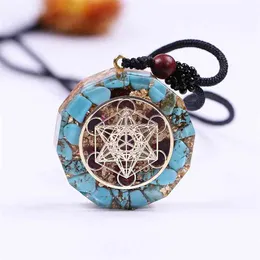 Natural Turquoises Orgonite Pendant Reiki Healing Energy Generator EMF Radiation Protection Necklace Jewelry 210721