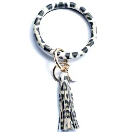 Moda Kobiety Dziewczyny Słonecznik Flaga Wzór Tassel Bransoletki Party PU Skórzany Wrap Key Ring Leopard Lily Print Brelok Keyring Koło Bangle