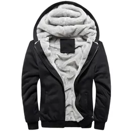 Winter Fleece Thermal Hoodie Sweatshirt For Men Casual Slim Thick Warm Windbreaker Jacket Plus Velvet Hooded Coats hoodies homem 210813