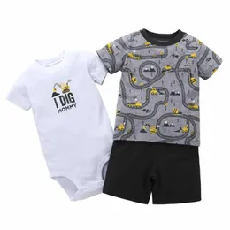 2018 Fashion Baby Boy Summer Clothing Set Kids 100% Cotton Clothes Short Bodysuit + Shorts + T-shirt 3 Pcs Newborn Baby Clothes G1023
