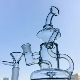 Klare Shishas Recycler Klein Tornado Glasbongs 14-mm-Innengewinde mit Schüssel oder Banger-Wasserpfeifen, gebogene Bong-Öl-Dab-Rigs