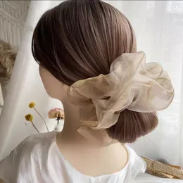 Japoński Oversized Premium Shiny Organza Hair Scrunchies Oświadczenie Solidne Przezroczyste Włosy Zespół Kobiety Fashion Hair Line Strores