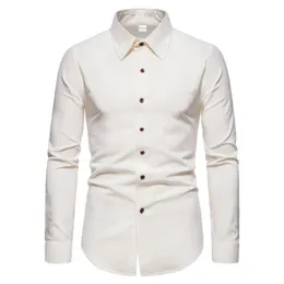 Mäns Casual T Shirts Parklees 2021 Höst Bomull Linen Vitskjorta Män Långärmad Solid Slim Button Up Office Business Dress Camisas