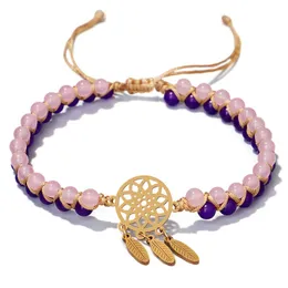 Natursten Armband Kvinnor Rostfritt Stål Dreamcatcher Armband Bangle Double Beads Bracelet Bästa vän Gift Smycken