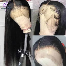 30inch Closure Wig Straight Real Swiss Transparent Lace Front Wigs Human Hair Wigs Baby Hair for Black Women Highlights seamless