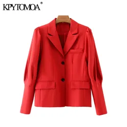Women Fashion Single Button Red Blazer Coat Gigot Sleeve Pockets Female Outerwear Chic Tops 210420