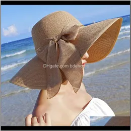 Kapelusze, Szaliki Rękawiczki Moda Aessories Drop Delivery Summer St Hat Kobiety Szeroki Brim Sun Floppy Bowknot Składane Kapelusze Plaża Czapki 2021 Myopk