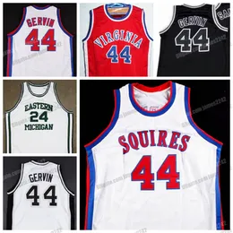 カスタムレトロジョージ＃44 Gervin Virginia Squires College Basketball JerseyすべてステッチホワイトレッドブラックサイズS-4XL任意の名前数トップクオリティベストジャージ