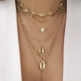 Mode halsband för kvinnor Imitation Pearl Shell Alloy 18K guldpläterad Hängsmycke Halsband Smycken Vänta