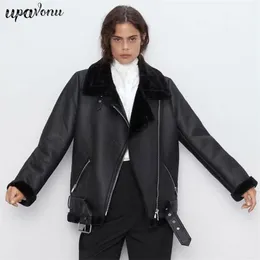 Gratis vinterrock Kvinnors tjocka faux läder mode långärmad Zip Jacket Bomber Casaco Feminino 210524