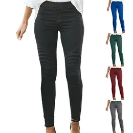 Moda Stretch Bawełniany Skinny Dżinsy Kobiety Plisowane Vintage Ołówek Spodnie Lokomotywa Wysoka Talia Push Up Spodnie Mujer 210708