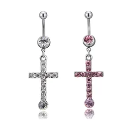 Luxury Cross Pendant Belly Knapp Ringar Anti-Allergy Rostfritt Stål Sexig Lady Piercing Ombligo Body Smycken