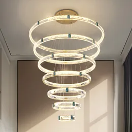 Modern Crystal 5 Rings Pendant Lamps Circle Villa Crystals Lamps Light Luxury vardagsrum Simple Duplex Tak