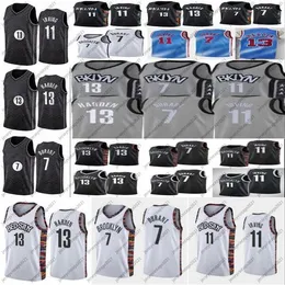 Kevin Kyrie 7 Durant Mens Jersey 11 Lrving 13 City Harden 13 농구 유니폼 농구 블랙 화이트 블루 뉴저지 크기 S-3XL