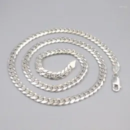 Chains Pure 925 Sterling Silver Chain Lucky Width 5.5mm Curb Link Necklace 50cm / 33-34g For Man Women Gift