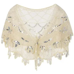 Scarves Kvinnors 1920-tal Sjal Sequin Beaded Evening Wraps Flapper Bolero Cover Up Bridal Cape