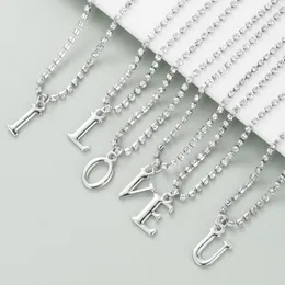 Alloy Rhinestone Chain Silver Pendant 26 English Letters Necklaces