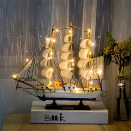 Wooden Sailboat Model home decor Mediterranean Style Home Decoration Accessories Creative Room Decor Birthday Gift 211101