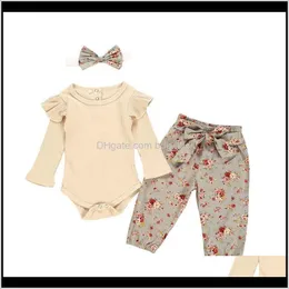 Set Bambino, Bambini Maternityborn Neonata Abbigliamento Set Set di colori a manica lunga a maniche lunghe + Pantaloni da stampa floreale + arco Fascia 3pcs Abbigliamento infantile o