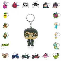 100pcs/lot Keychain Pvc Key Ring Mini Anime Figure Key Holder Key Chain Cool Trinket Kids Gift Party Favors Keys Decoration H0915