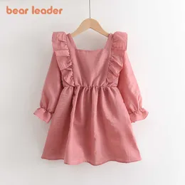 Urso líder meninas primavera babados vestidos moda crianças menina festa princesa trajes crianças doce bonito vestidos 3-7y 210708